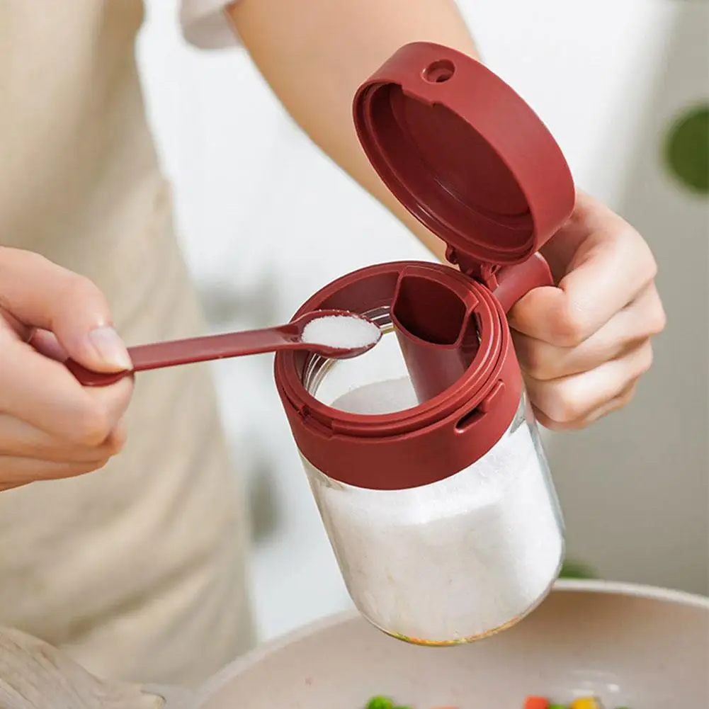 Glass Handle For Kitchen Seasoning Jar Flip Over Seasoning Box Transparent Glass With Spoon 1pc seasoning jar