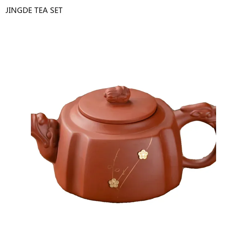 1PCS Yixing pure handmade purple clay teapot retro new Chinese style high-temperature red clay tea brewing teapot