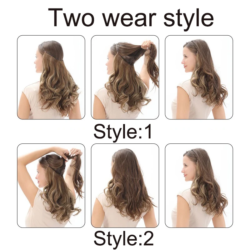 18Inch Synthetic No Clips In Hair Extension Black Blonde One Piece Long Wavy Curly Invisible Wire False Fake Hair Piece for Wome