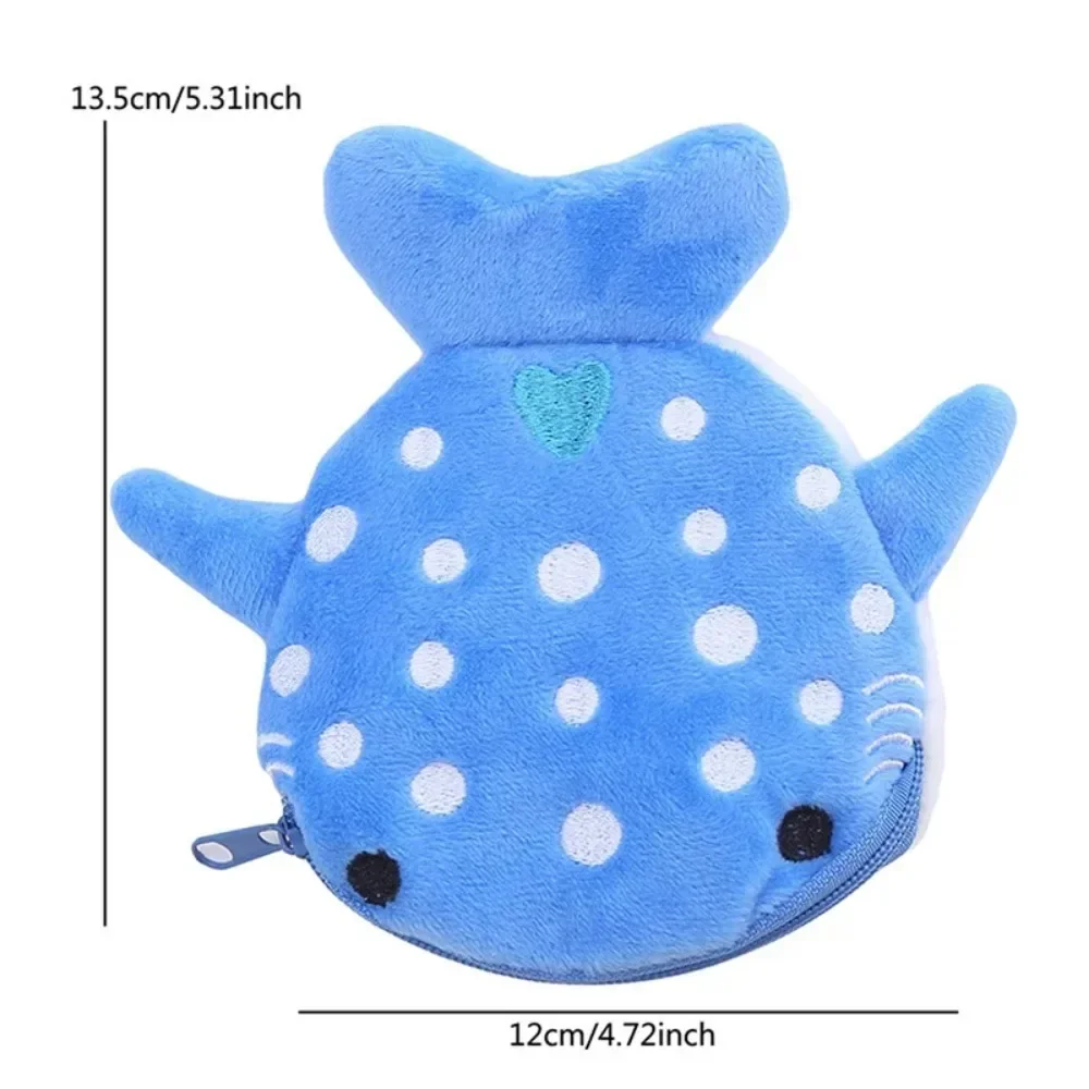 Whale Shark Kawaii Coin Purse, Plush Cartoon Organizer Pouch with Zipper for Keys Earphones, Kids Gift Portable Storage Bag 지갑