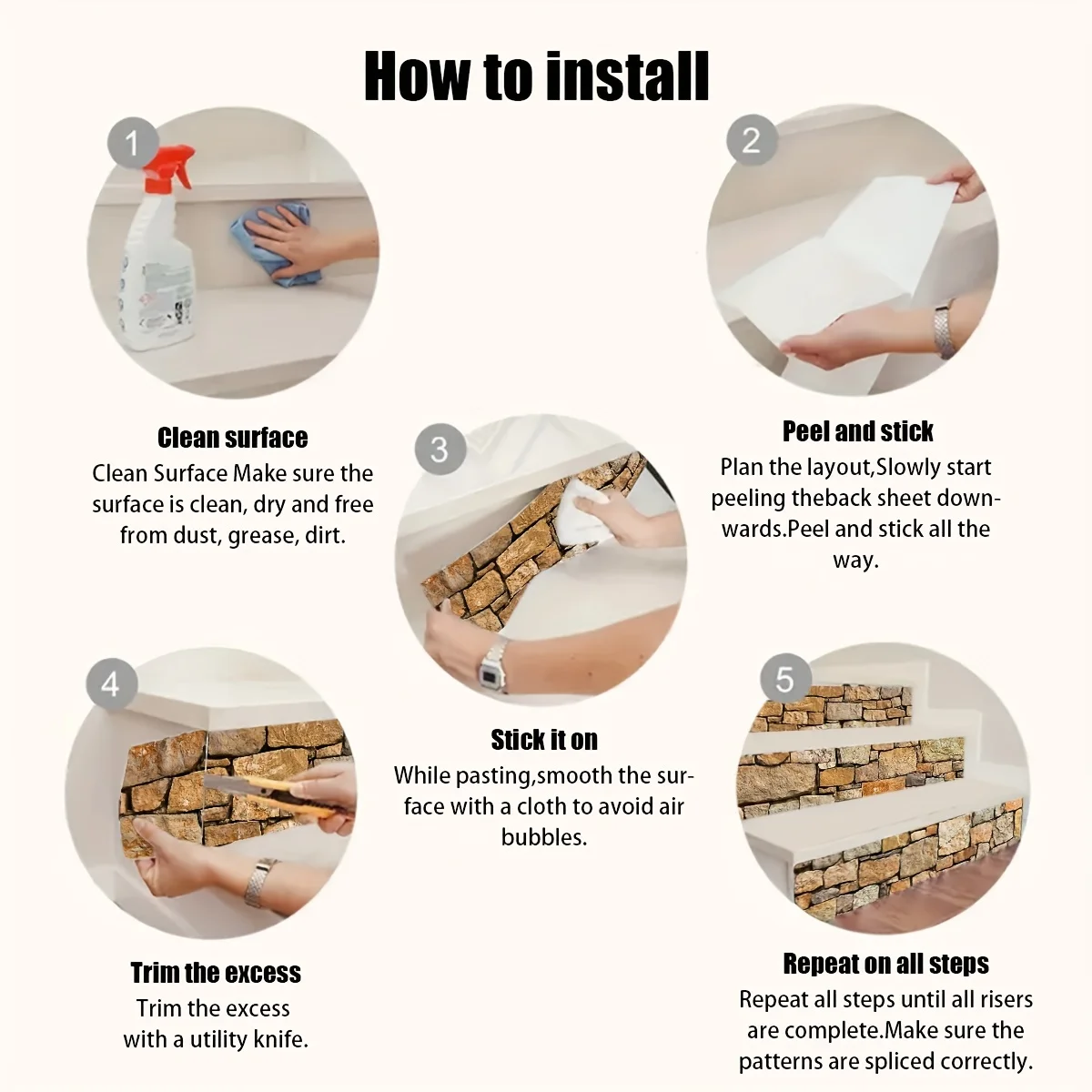 13PCS simulation 3D natural original brown stone wall ladder stickers self-adhesive waterproof wear-resistant thickening sticker