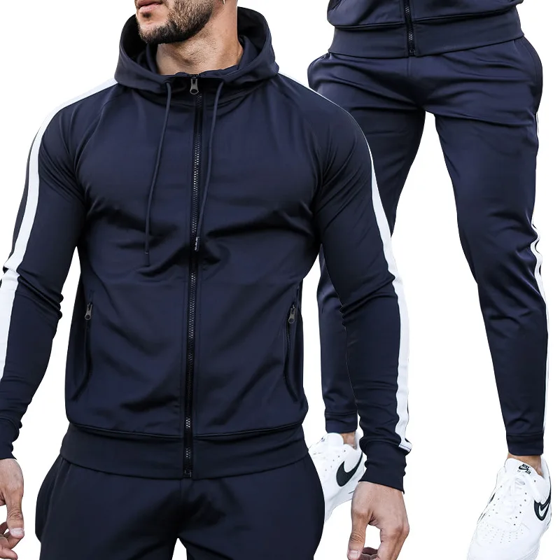 Autumn Winter Color Matching Zipper Tracksuit Hoodies Two-piece Tracksuit Casual Pants Men's Suit Long-Sleeved Hoodie+Pants