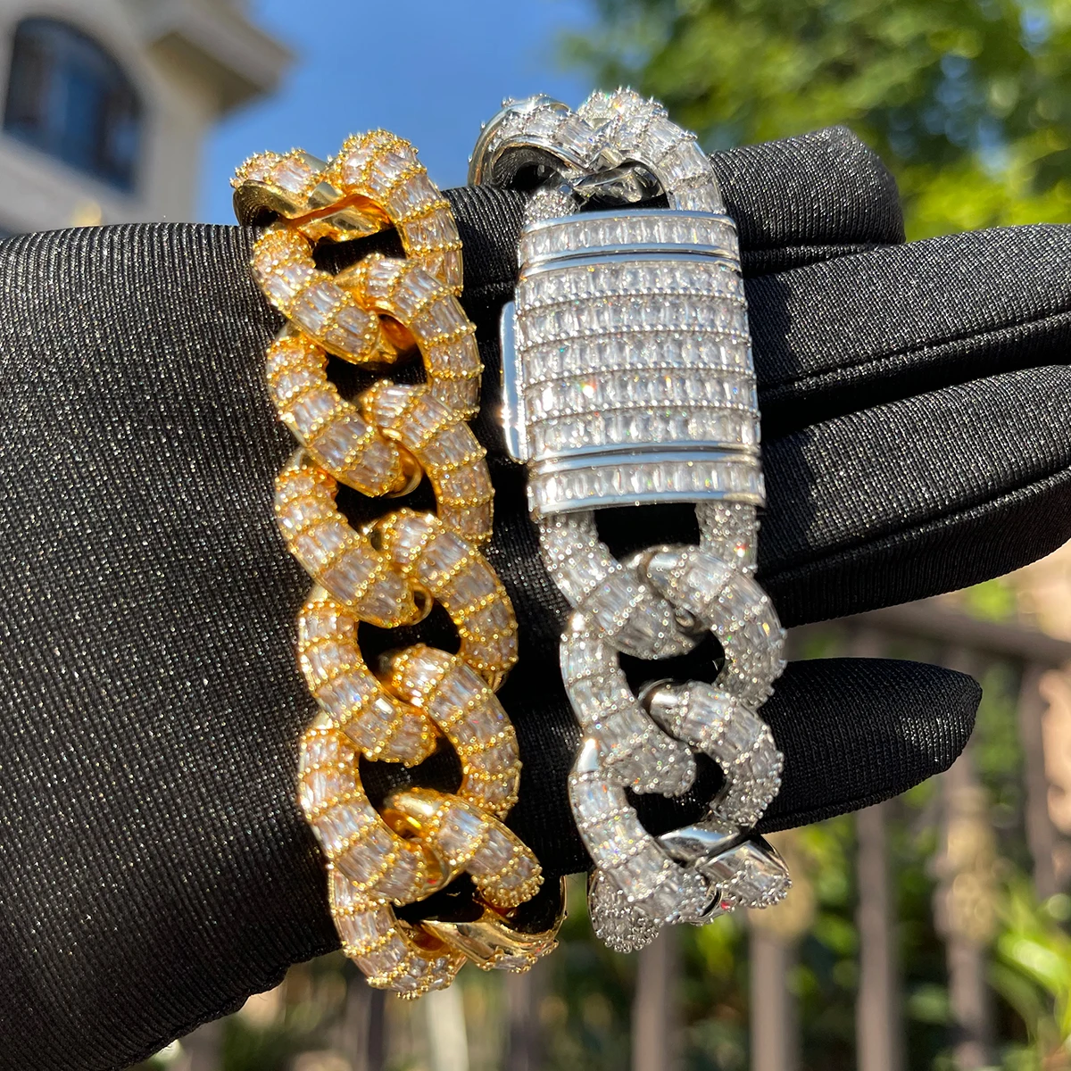 Hip Hop Iced Out Chain Women Men Cuban Bracelet High-Quality Full AAAA+  Rhinestones Miami Cuban Link Chain Bracelets Jewelry