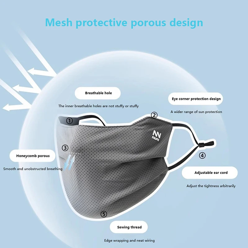 Men's Reusable UV Shield Breathable Face Mask - Solid Color & Washable for Sun Protection and Summer Activities