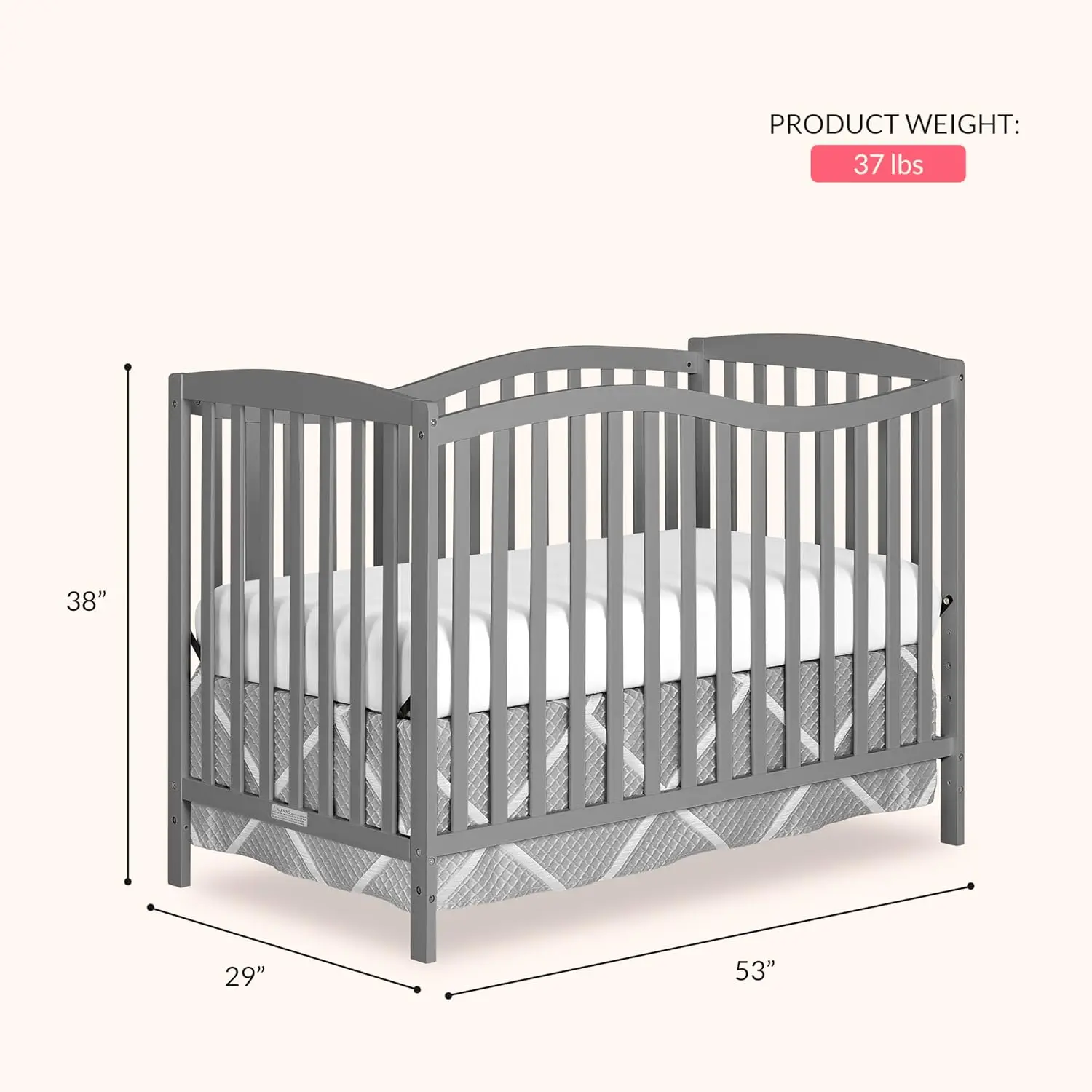 Chelsea 5-in-1 Convertible Full-Size Baby Crib in Steel Grey, GreenGuard Gold & JPMA, Pinewood, 4 Mattress Heights, Converts