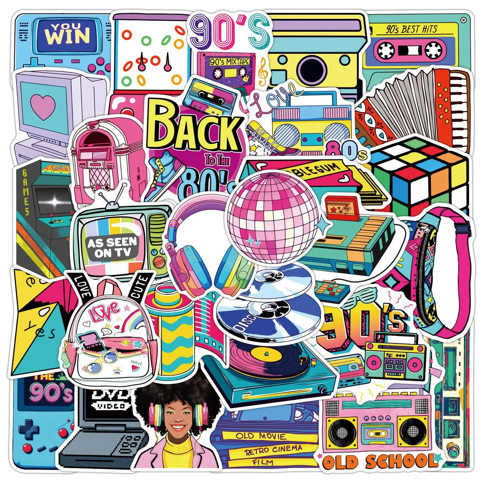 50Pcs 80s 90s Cartoon Stickers Retro Games Vinyl Waterproof for Laptop Phone Case Notebook Water Bottle DIY Stickers