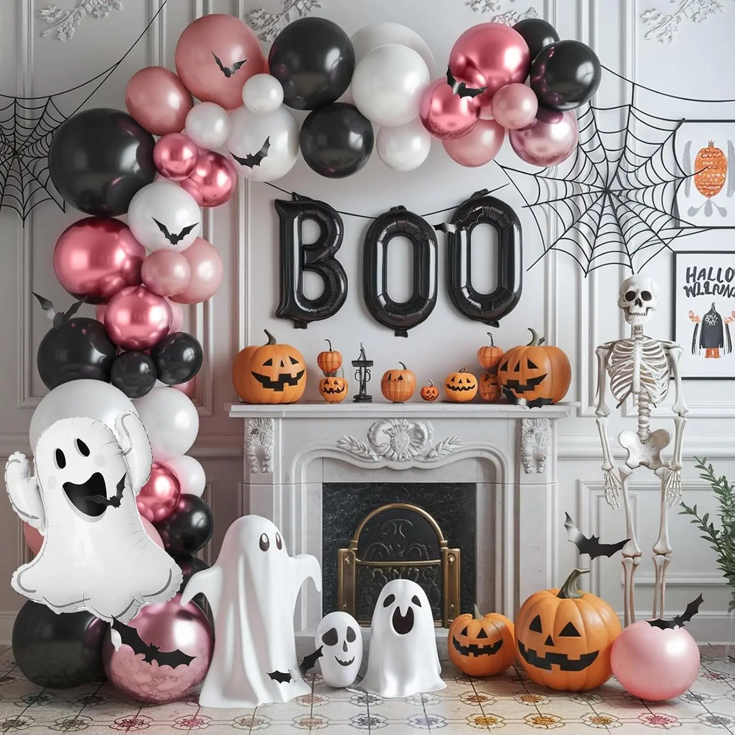Halloween Balloon Decorations Kit - 9 Pcs Bat, Ghost & BOO Foil Balloons For Spooky Party Decor