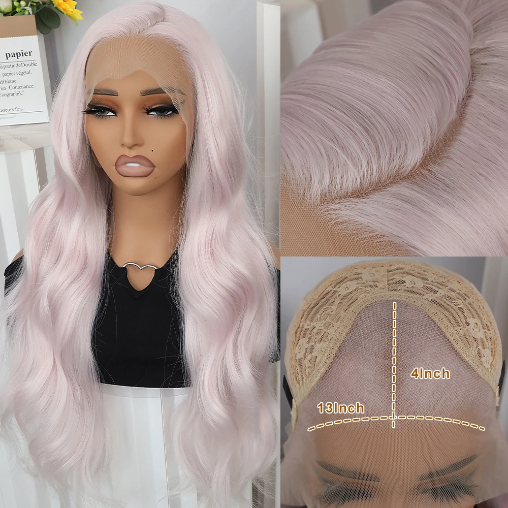 Apolaurel Light Pink Body Wave Synthetic Lace Front Wigs Long Hair Wigs for Women Pink Loose Curly Wig Free Part Natural Hair