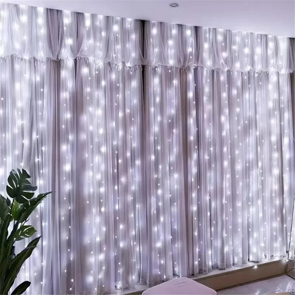 Description Picture 5 of item3M LED Curtain String Lights Fairy Decoration USB Holiday Garland Lamp 8 Mode For Home Garden Christmas Party New Year Wedding