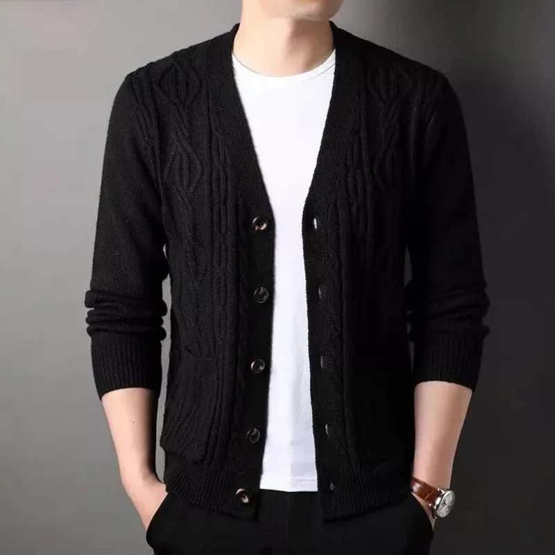 Fashion Solid Color Knitted Spliced Pockets All-match Cardigan Sweaters Men's Clothing 2024 Autumn New All-match Casual Tops