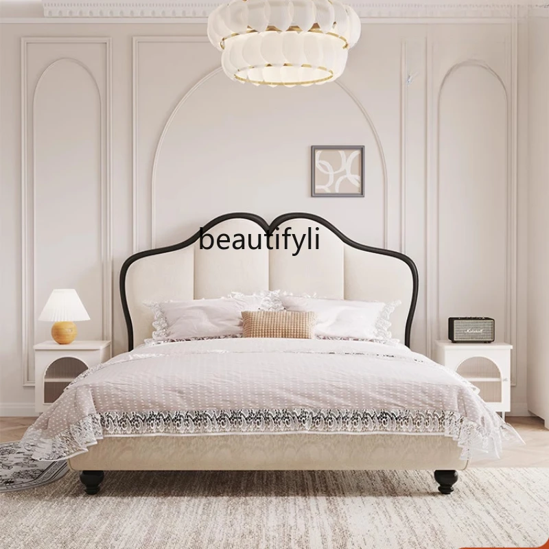 

French Cream Style Bed Master Bedroom Double Bed Modern Simple Technology Fabric Bed