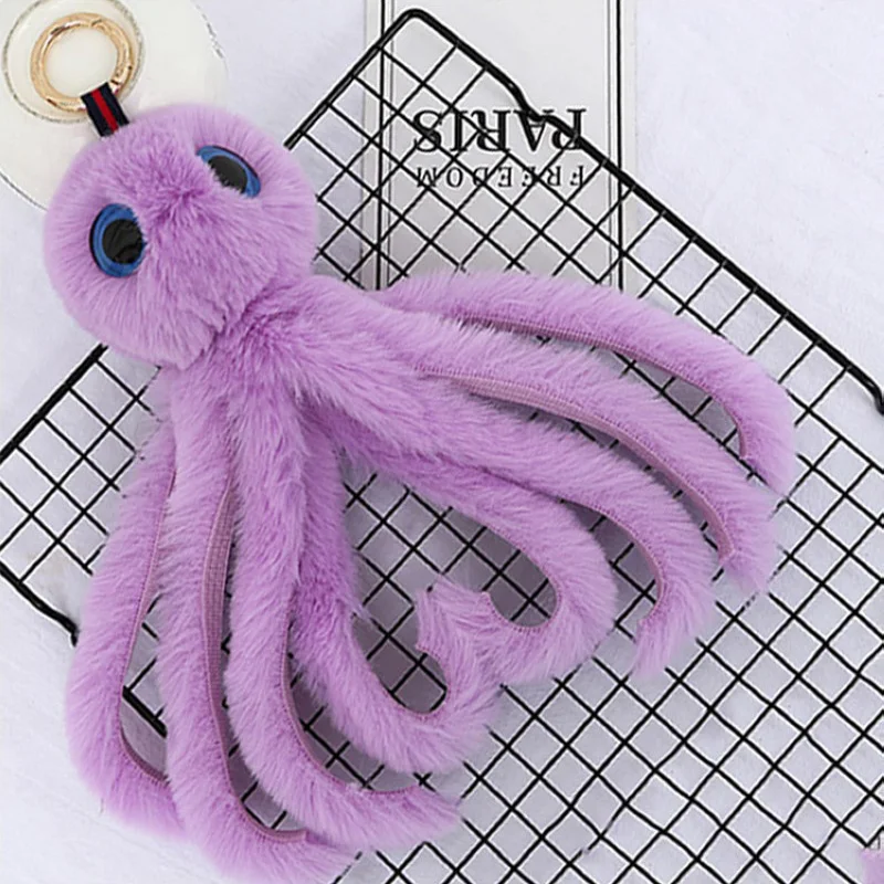Cute Girls Fluffy Fur Pompon Octopus Portachiavi Donna Coniglio Pelliccia Pompon Polpo Portachiavi Su Borsa Auto Trinket Gioielli Regalo Per Feste