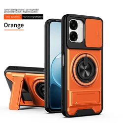 Magsafe Magnetic Military Armor Case with Foldable Holder and Camera Protection for OPPO A6x (SJia - Orange)