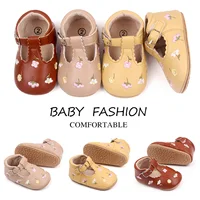 Embroidery Flower Baby Girls Shoes Premium Flats Rubber Sole Anti-slip Toddler Infant First Walkers PU Leather Crib Shoe 1