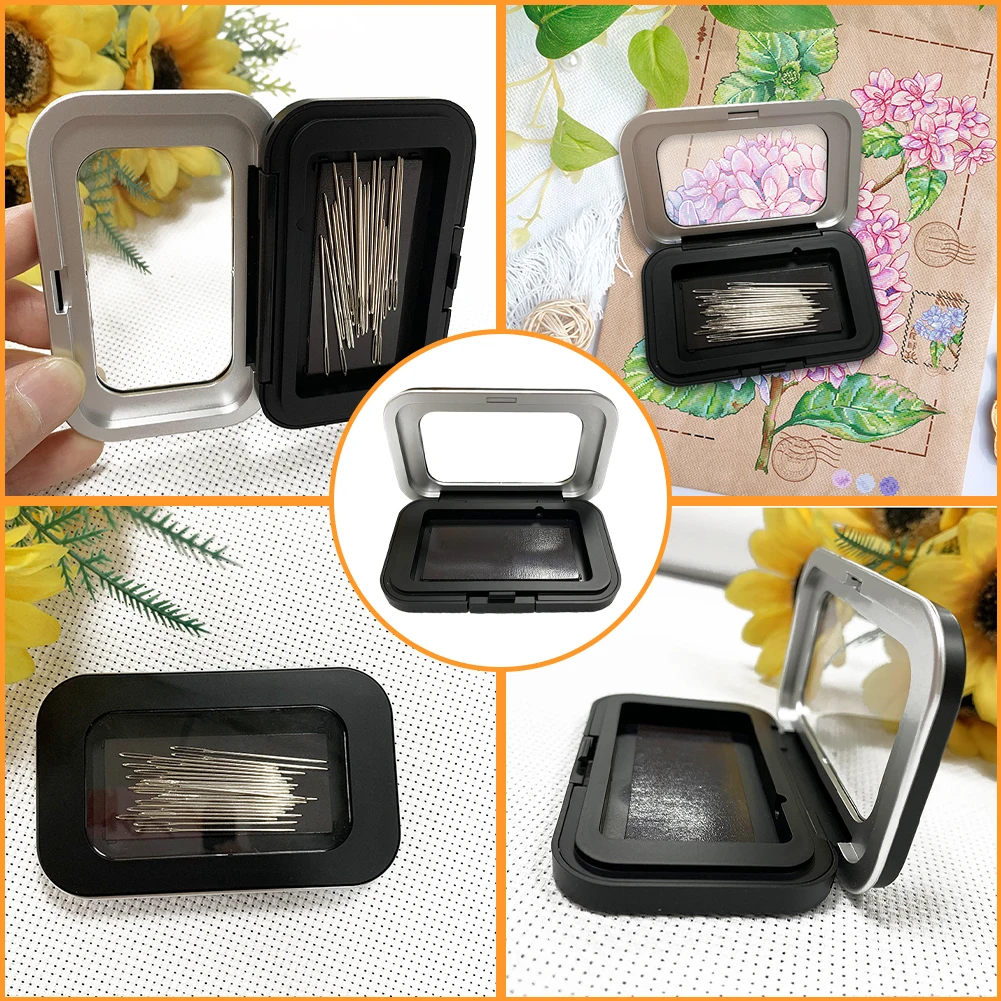Magnetic Sewing Needles Holder Black Rectangle Sewing Needle Storage Case Buttons Pins Storage Box for Sewing Tool Accessories