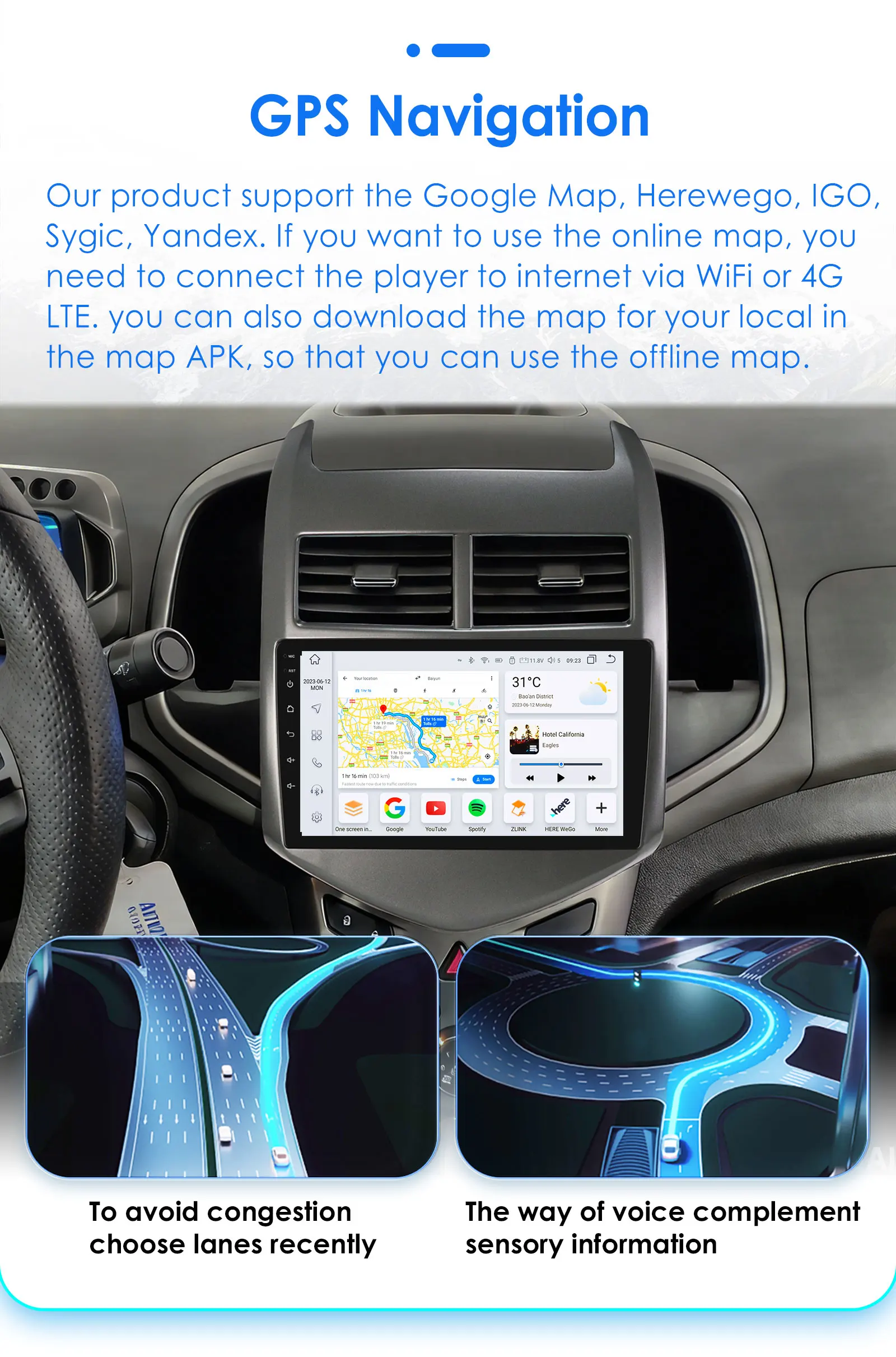 Android 14 Autoradio für Chevrolet Aveo 2 Sonic T300 2011-2015 Multimedia-Player Carplay Android Auto Stereo GPS 360-Kamera Bildschirm – Detail 30