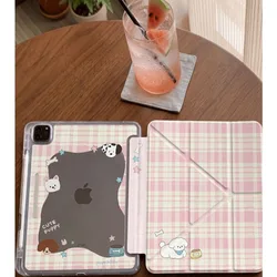 Pink Grid Cute Dog Tablet Case, Multi - Foldable Design - Galaxy Tab S7 (PKZ264)