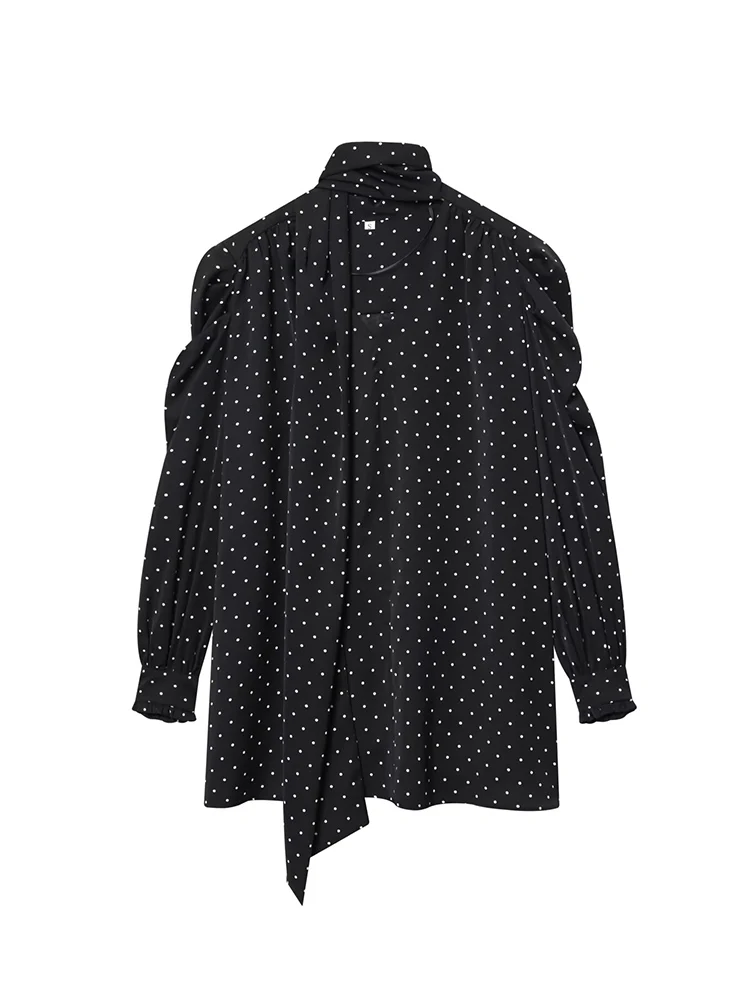 2026 New Women V Neck Mini Dress Fashion Polka Dot Printed Long Sleeve Dress Casual Short Dress With Scarf Chic Lady Clothes