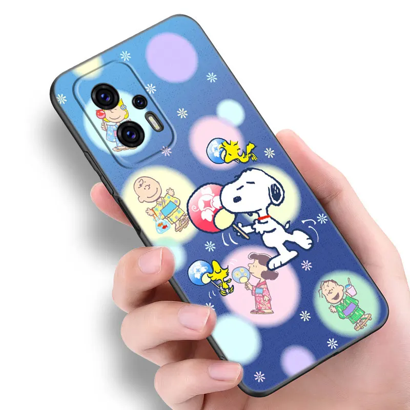 Cartoon-S-Snoopy-Dog Phone Case For Xiaomi POCO X3 X4 NFC F5 M2 M3 M4 M6 X5 Pro F3 F4 GT 5G C31 C55 M5S Black Silicone Cover