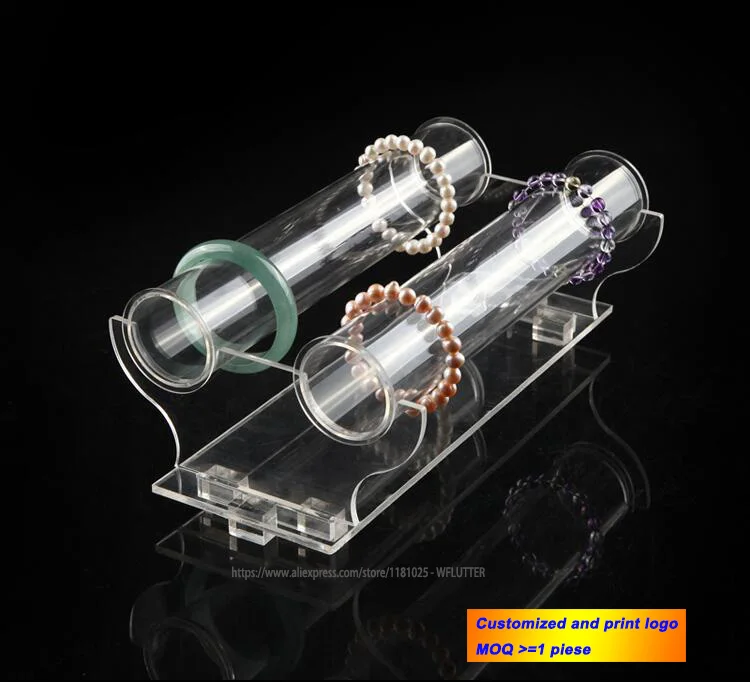 Detachable Fashion Acrylic Bracelet Display Stand 2 Tube T Bar Bangle