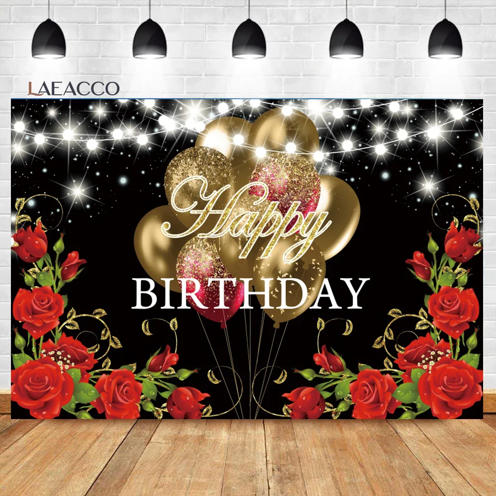 

Laeacco Gold Balloons Glitter Lights Flowers Birthday Backdrop Girls Women Adults Portrait Customized Photography Background