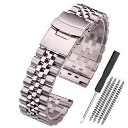 Sleek Silver Stainless Steel Watch Strap - Premium Solid Metal Bracelet - 22mm (Silver)