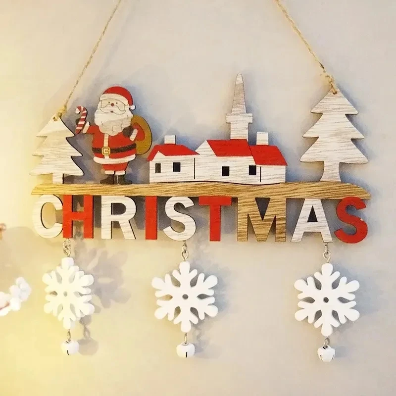 Geroclonup Cartello natalizio con scritta Merry Christmas, da appendere, per albero di Natale, decorazione per porta d'ingresso, in legno, decorazione per le vacanze, per casa, finestra, parete