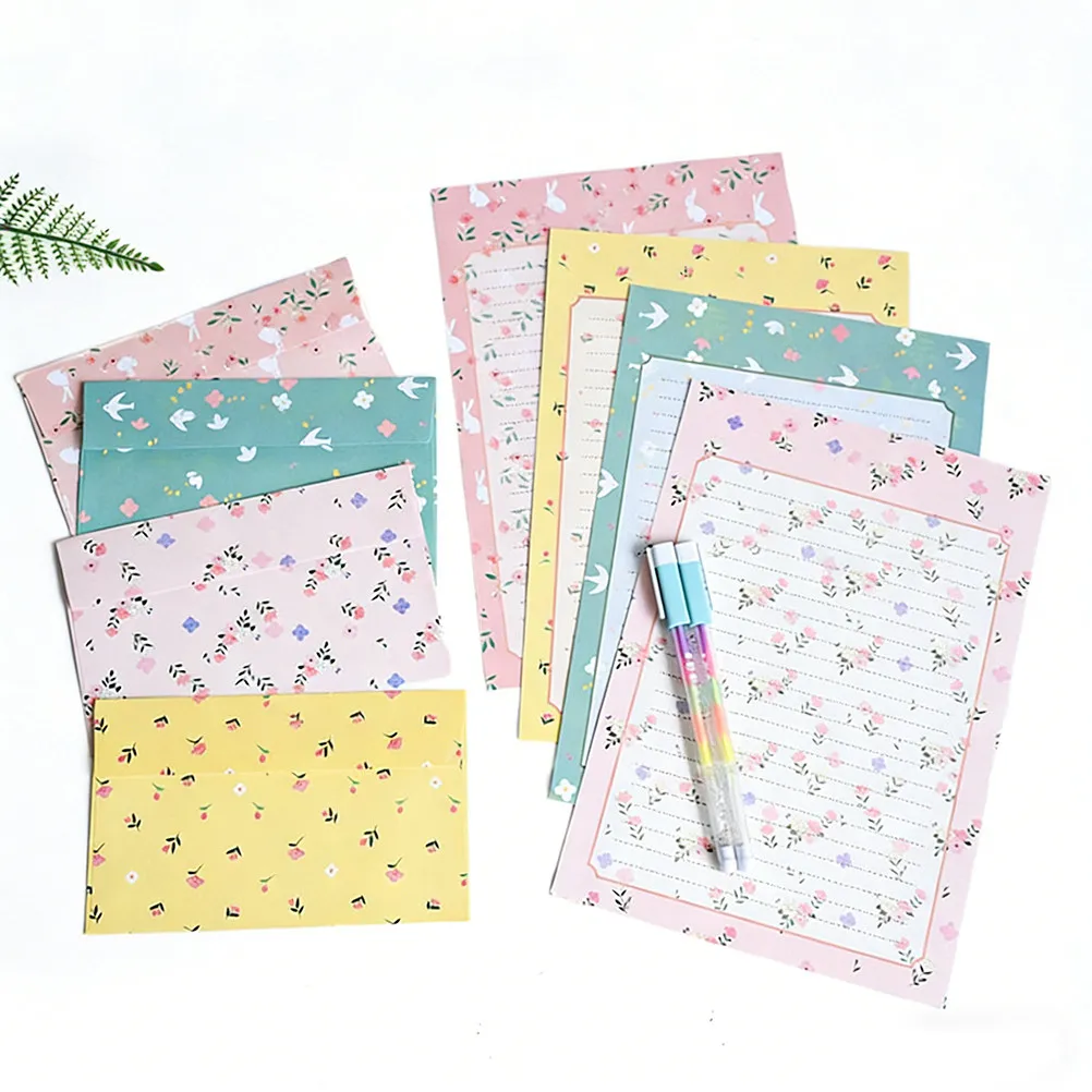 36pcs 꽃 문구 세트 노란 꽃 쓰기 용지 봉투 키트 생일 감사 메모 DIY 편지 서신용