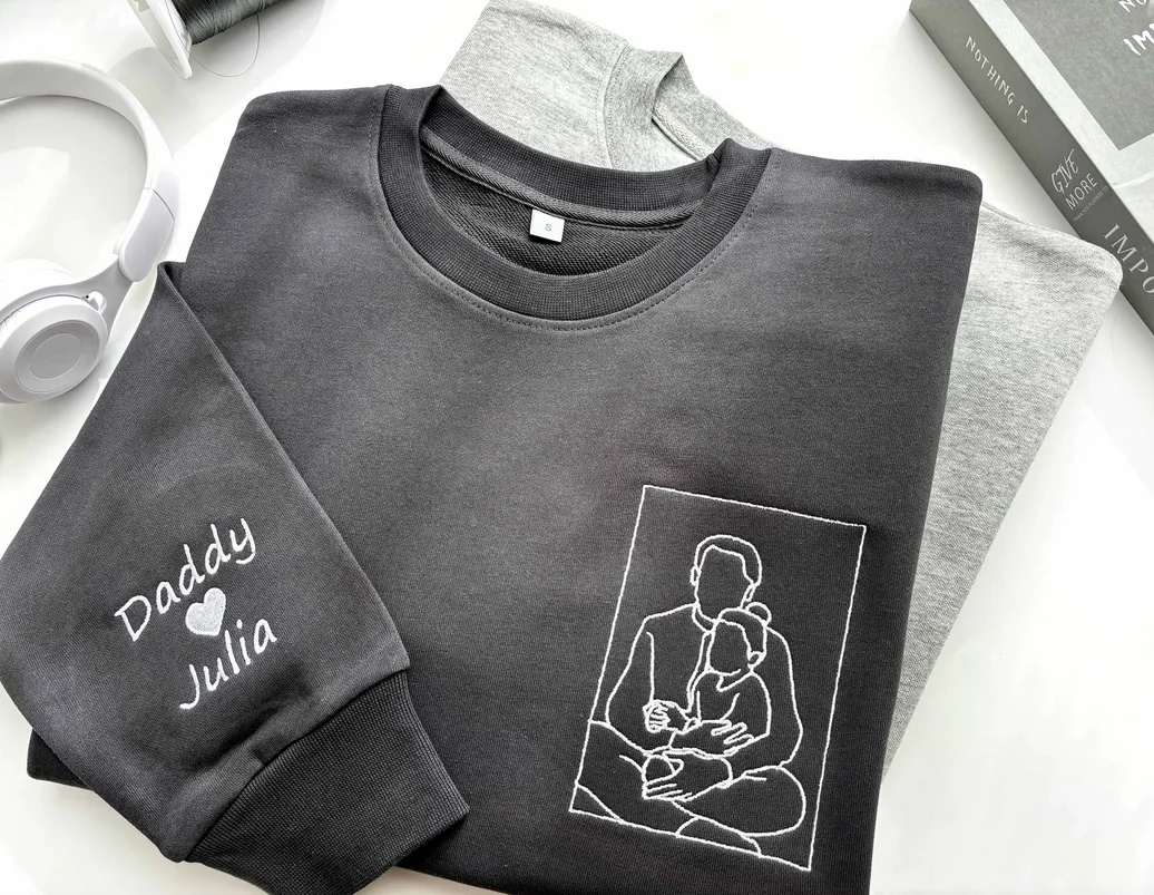 Custom Dad Embroidered Portrait from Photo Sweatshirt, Personalized Dad Portrait Hoodie, Gift for Dad, Father's Day Gifts 3