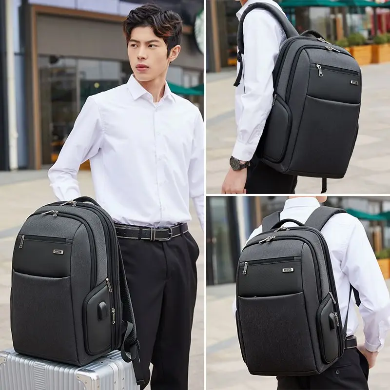 Black Expandable 40L Travel Backpack for Men with 15.6 Inch Laptop