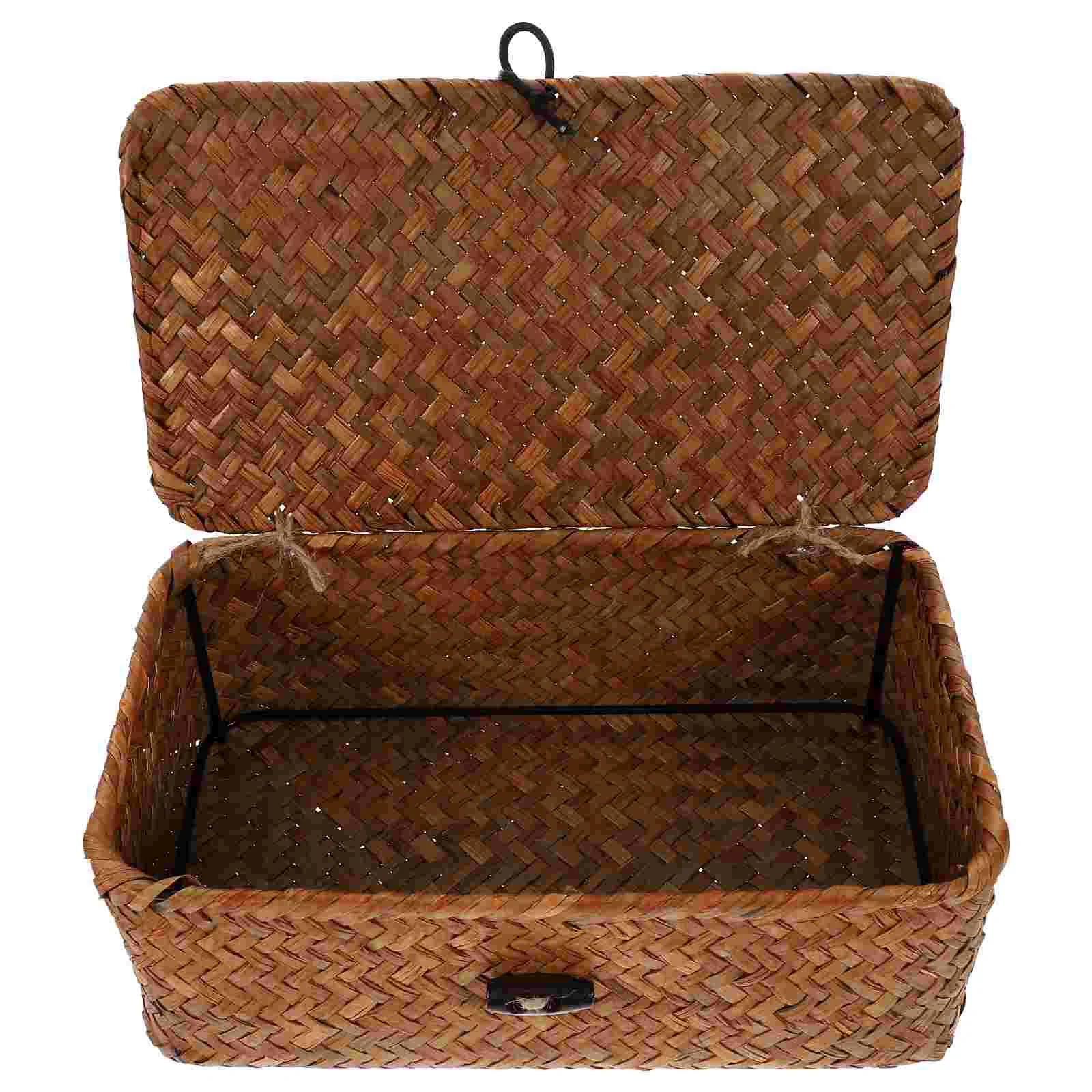 

Natural Seagrass Wicker Nesting Basket With Button and Lid Woven Storage Box Seaweed Basket Sundry Bath Towel Container- Size