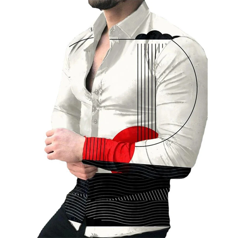 thumbnail image 1 of Camisas de primavera con estampado 3D de cuadros y flores para hombre, camisa de manga larga con solapa y botón, camisas Y2k, ropa informal ajustada a la moda, 1 of 5
