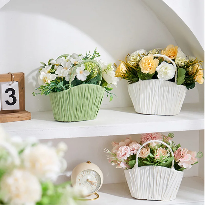

Nordic Vase Hand-Held Flowers Basket Home Decor Plastic Vases Living Room Tabletop Simulation Flower Table Decoration Ornaments
