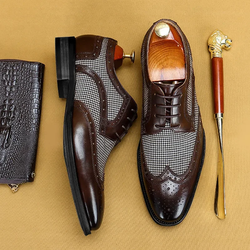 Men's Dress Shoes Leather Ventilation Fashion Bullock Men Shoes Man Male Formal Business Casual Spring Designer For Men