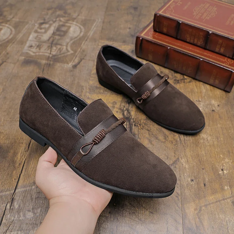 

Daily Loafers Shoes Men Faux Suede Slip-On Shallow Panel Low Heel Fashion Comfortable Non Slip Business Shoes Large Sizes 38-48