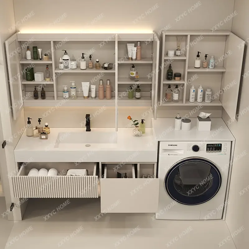 All-in-One Cabinet Combination Stone Plate Bathroom Cabinet Seamless Ceramic Basin Washstand