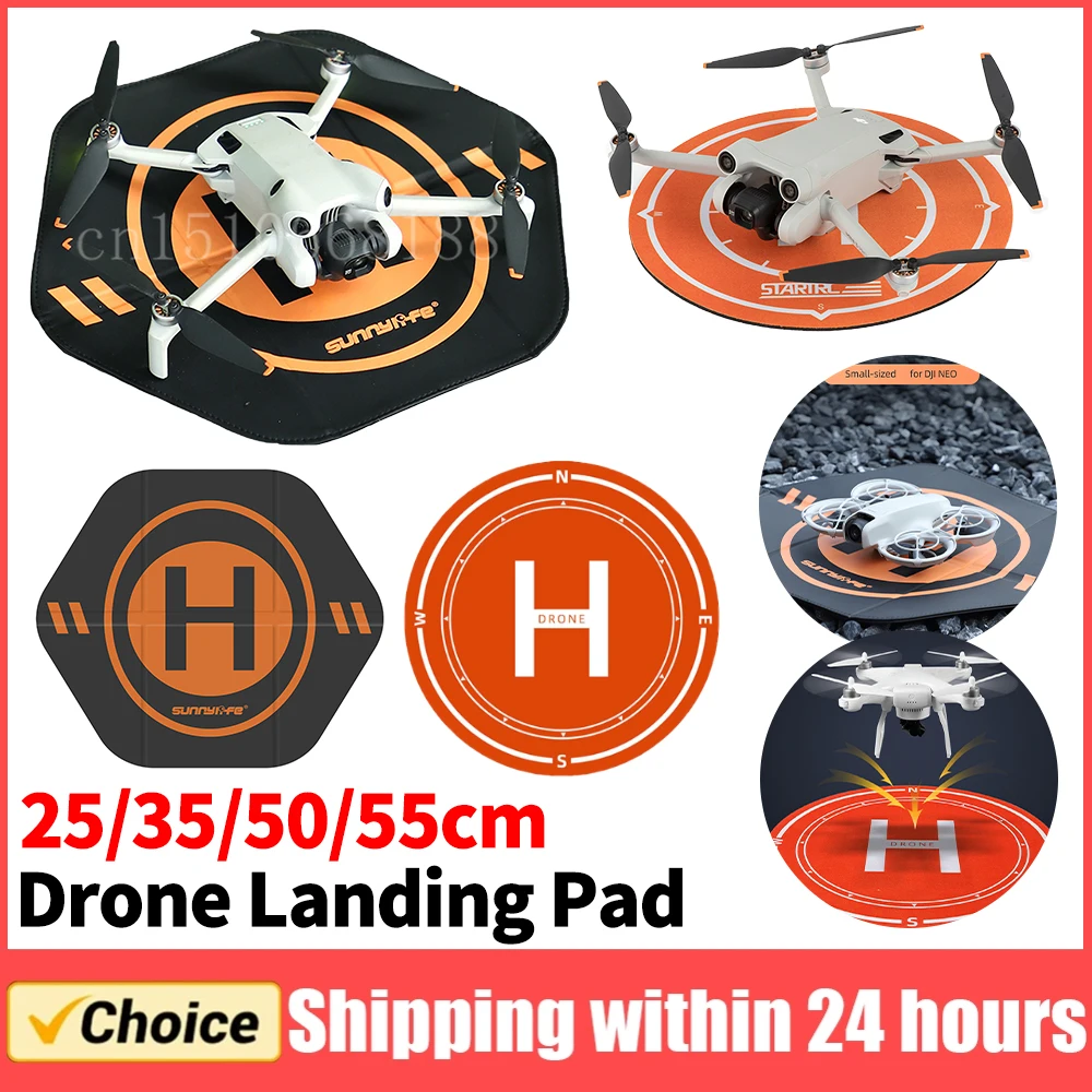 Tapis d'atterrissage pliable pour drone DJI NEO/Mini4Pro déplié au sol avec un drone posé dessus, illustrant la protection.
