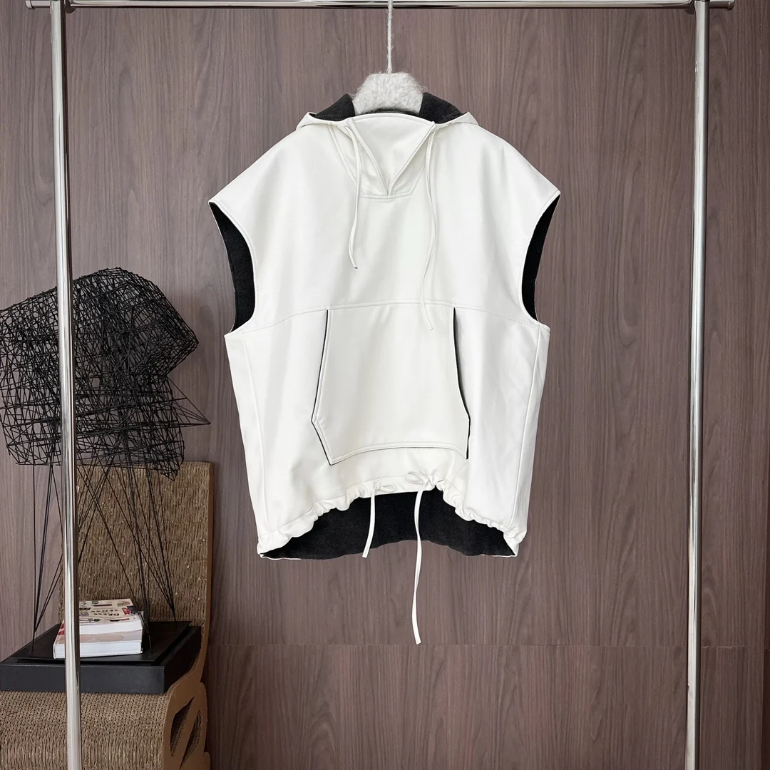 

Hooded Drawstring Splicing Vest Casual Fashion 2024 Fall New hot 0104