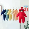 New newborn baby clothes jumpsuit baby solid color crawling clothes for boys and girls aged 0-3 winter cotton clothes for babies