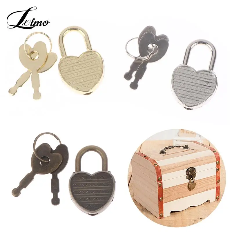1Pcs Heart Shape Vintage Metal Mini Padlock Bag Suitcase Luggage Box