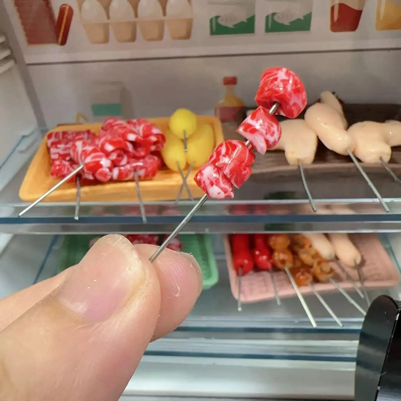 New 1/12Miniature Supermarket food simulation kabob beef sausage corn mushroom for Doll House Mini Kitchen Clay food Accessories 5
