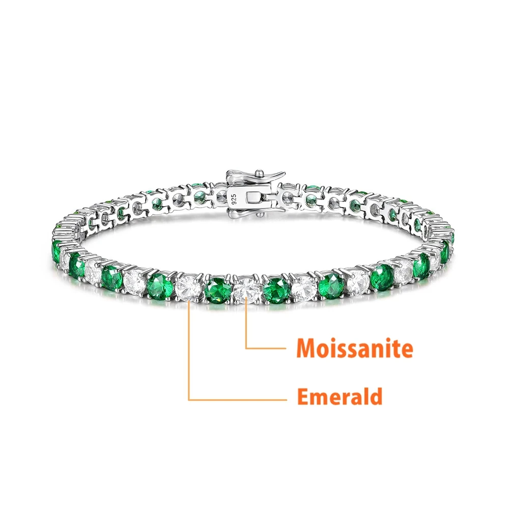 SEMNI 4mm 5mm Moissanite 다이아몬드와 에메랄드 루비 테니스 팔찌 여성용 남성용 S 파인 쥬얼리