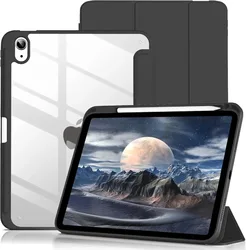 Acrylic Clear Back iPad Case with Tri - Fold Stand & Pencil Holder - iPad 10th Gen 2022 (Black)