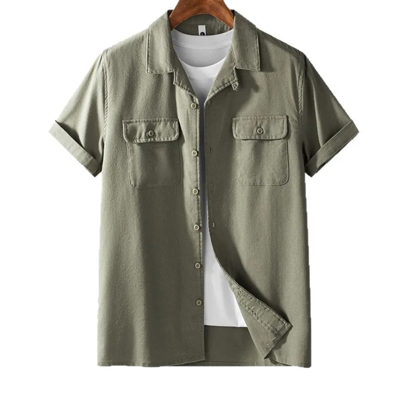 Men's summer artistic youth versatile loose and simple Japanese style small fresh basic casual retro collar short sleeved shirt