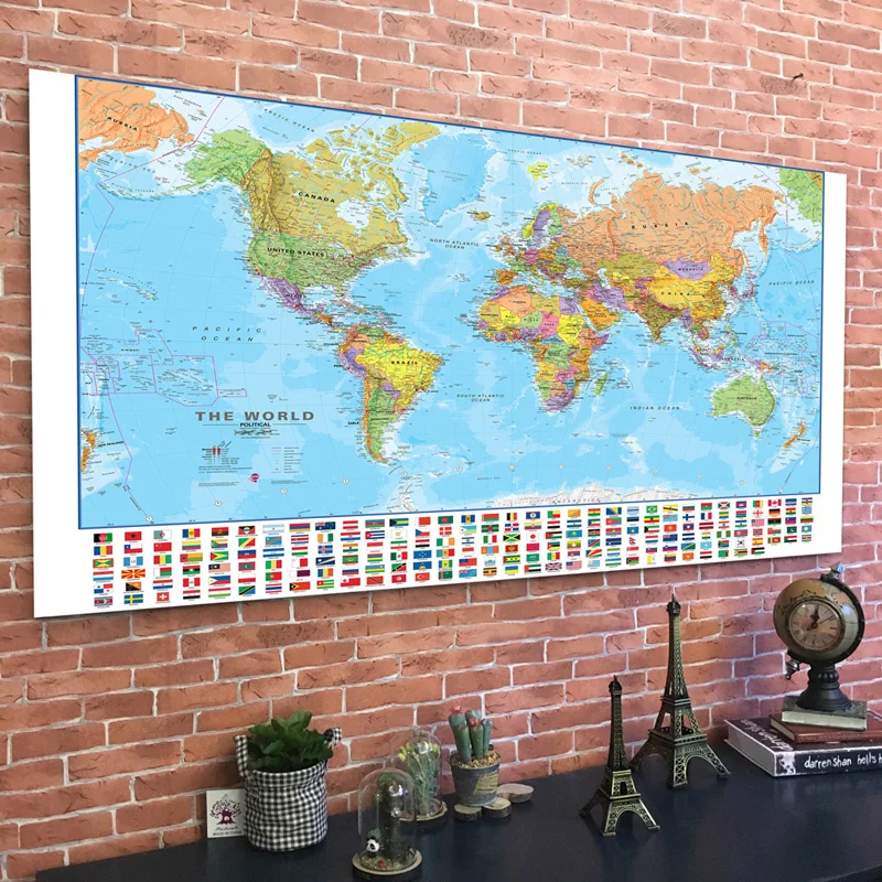 World Map Wall Decor Art Posters Print Decorative Hanging Picture for Office School Paintings Decoration Travel Map 100x70cm