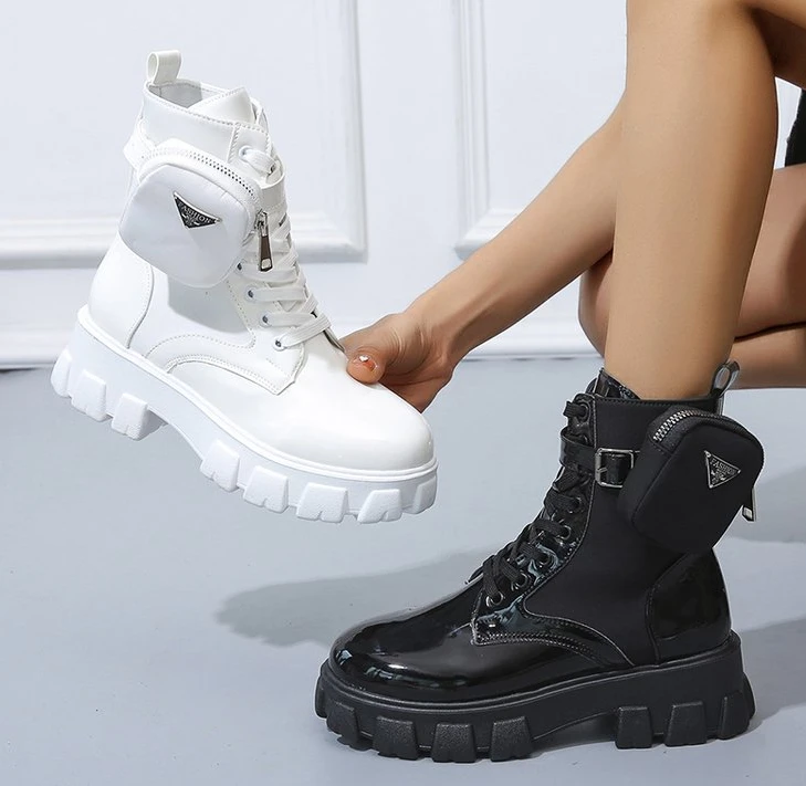 Botas con plataforma para mujer, botines estilo Martin con cordones, grueso, hebilla de bolsillo, color negro, Punk, 2022| | - AliExpress