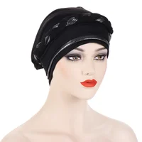 KepaHoo Muslim Women Braid Turban Cap Islamic Head Wraps Pre-Tied Hijab Bonnet Femme Musulman Stretchy Hair Cover Indian Hat 2