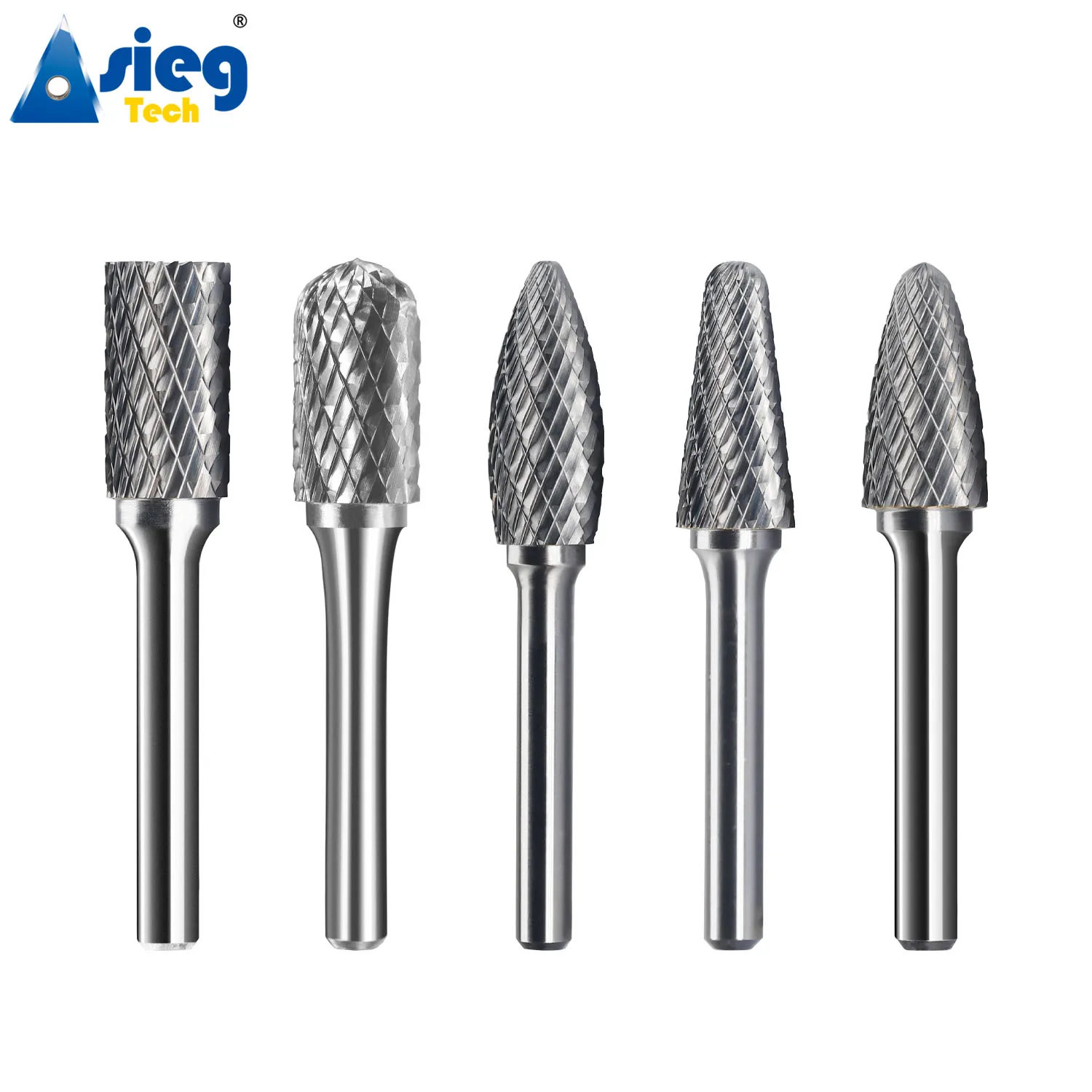 5pcs Carbide Burr Set Die Grinder Bits Rotary Files 1/4" 6.35mm Shank for Grinding Wood Metal Fits Dremel Reamer Tools 5