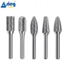 5pcs Carbide Burr Set Die Grinder Bits Rotary Files 1/4" 6.35mm Shank for Grinding Wood Metal Fits Dremel Reamer Tools 5