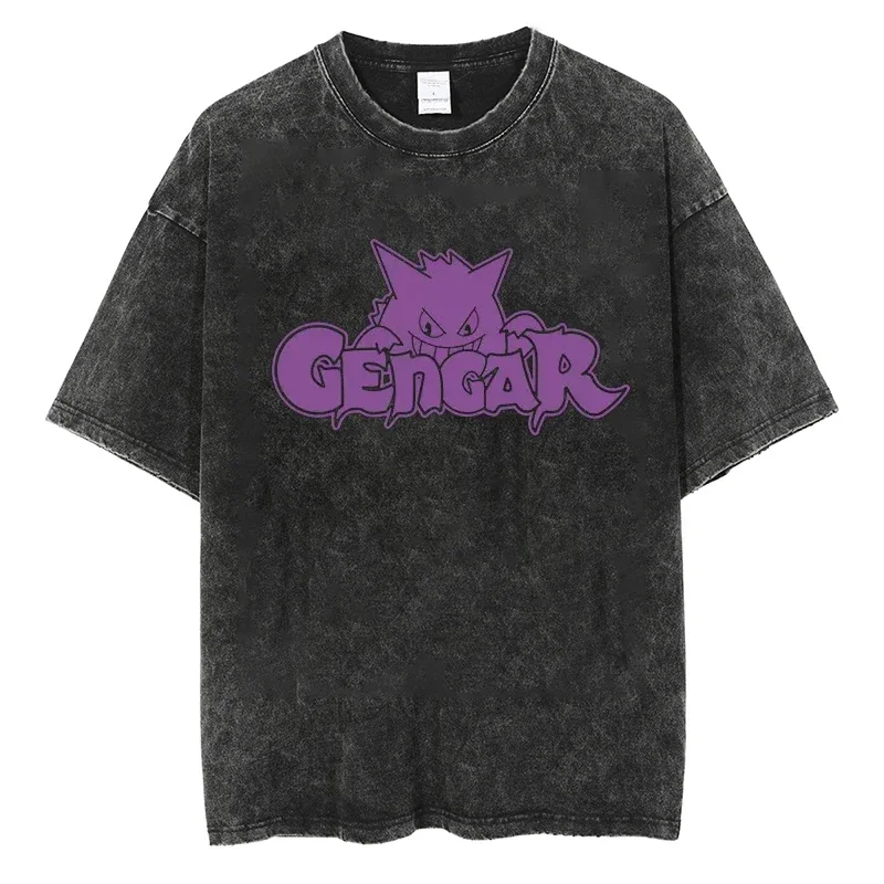 

Men Streetwear Hip Hop Oversized T Shirt Harajuku Washed Anime Pokemon Gengar Printing T Shirt Casual Tshirt Tees Cotton Black